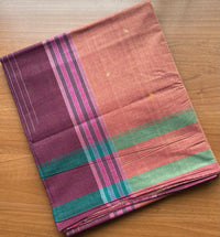 Beige and Red Dual Tone Handloom Kanchi Cotton Saree