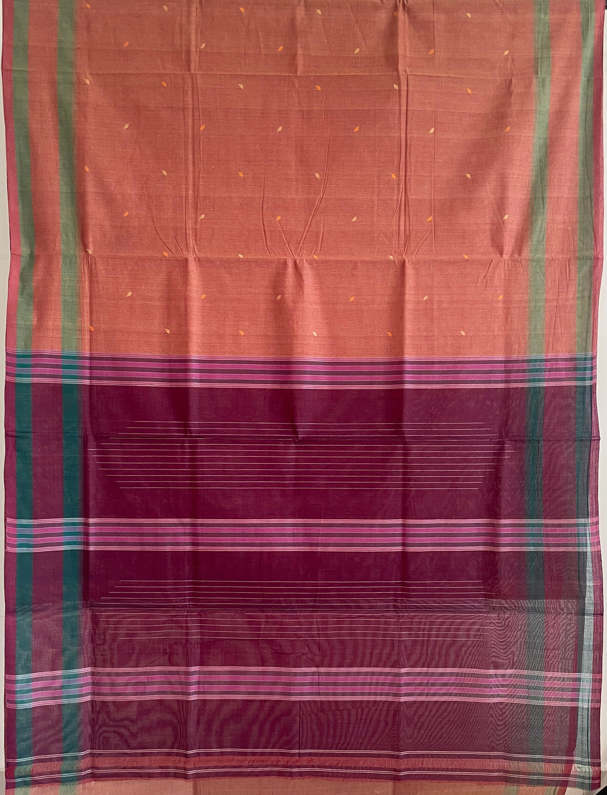 Beige and Red Dual Tone Handloom Kanchi Cotton Saree