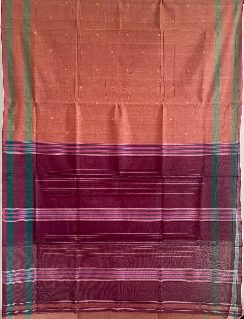 Beige and Red Dual Tone Handloom Kanchi Cotton Saree