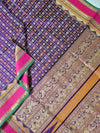 Bhavanika – Navy Blue Aayiram Butta Handloom Kanchi Silk Cotton Saree with Gandabherunda Pakshi Motifs