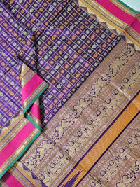 Bhavanika – Navy Blue Aayiram Butta Handloom Kanchi Silk Cotton Saree with Gandabherunda Pakshi Motifs