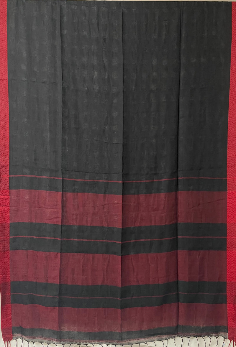 Black Handloom Khadi Saree with Jaali Pattern