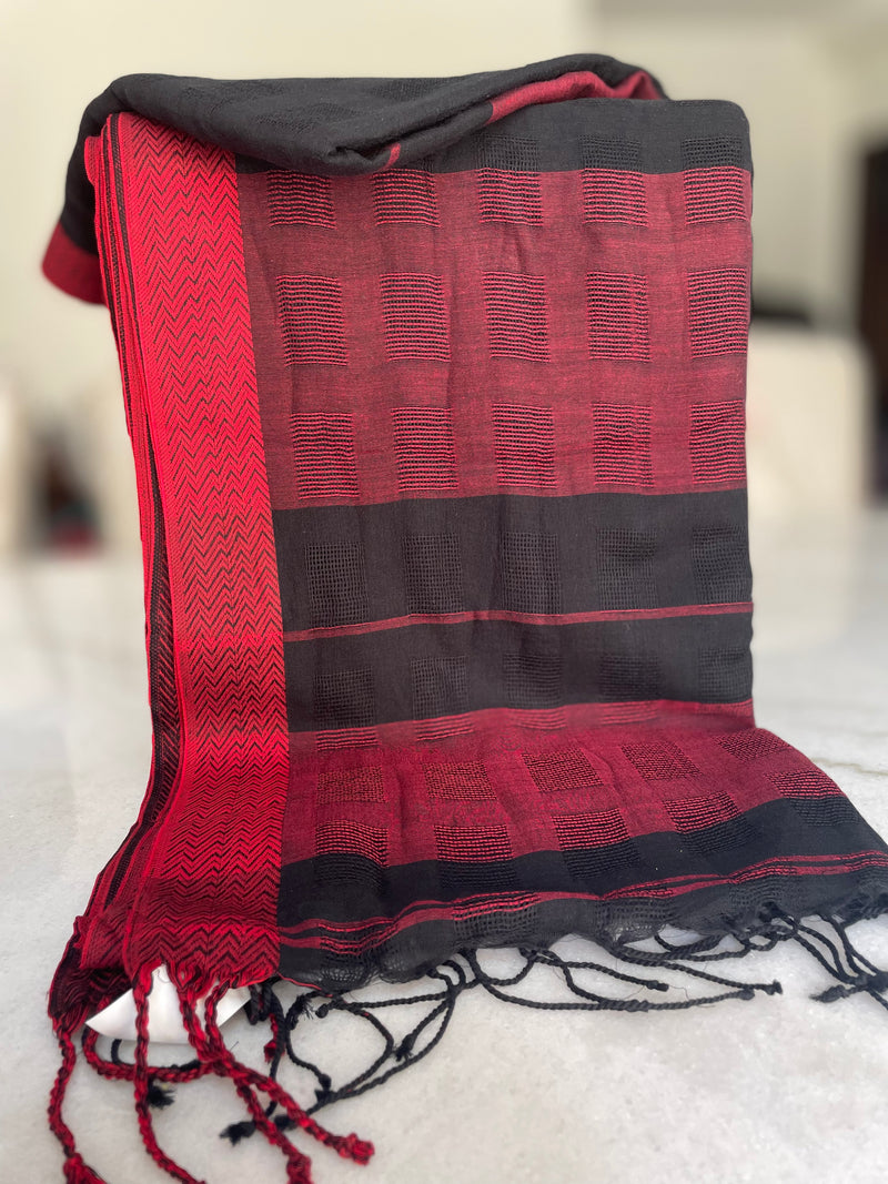 Black Handloom Khadi Saree with Jaali Pattern