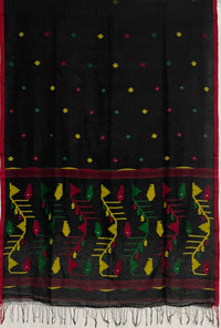 Black Jamdhani Handloom Mul Cotton Saree