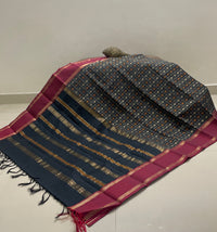 Black Thousand Butta Handloom Kanchi Cotton Saree with Maroon Zari Rettai Pet Border