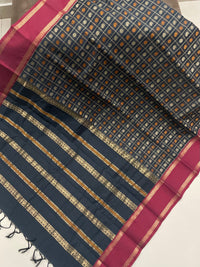 Black Thousand Butta Handloom Kanchi Cotton Saree with Maroon Zari Rettai Pet Border