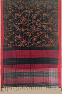 Black printed Handloom Khadi Saree with Jaali Pattern