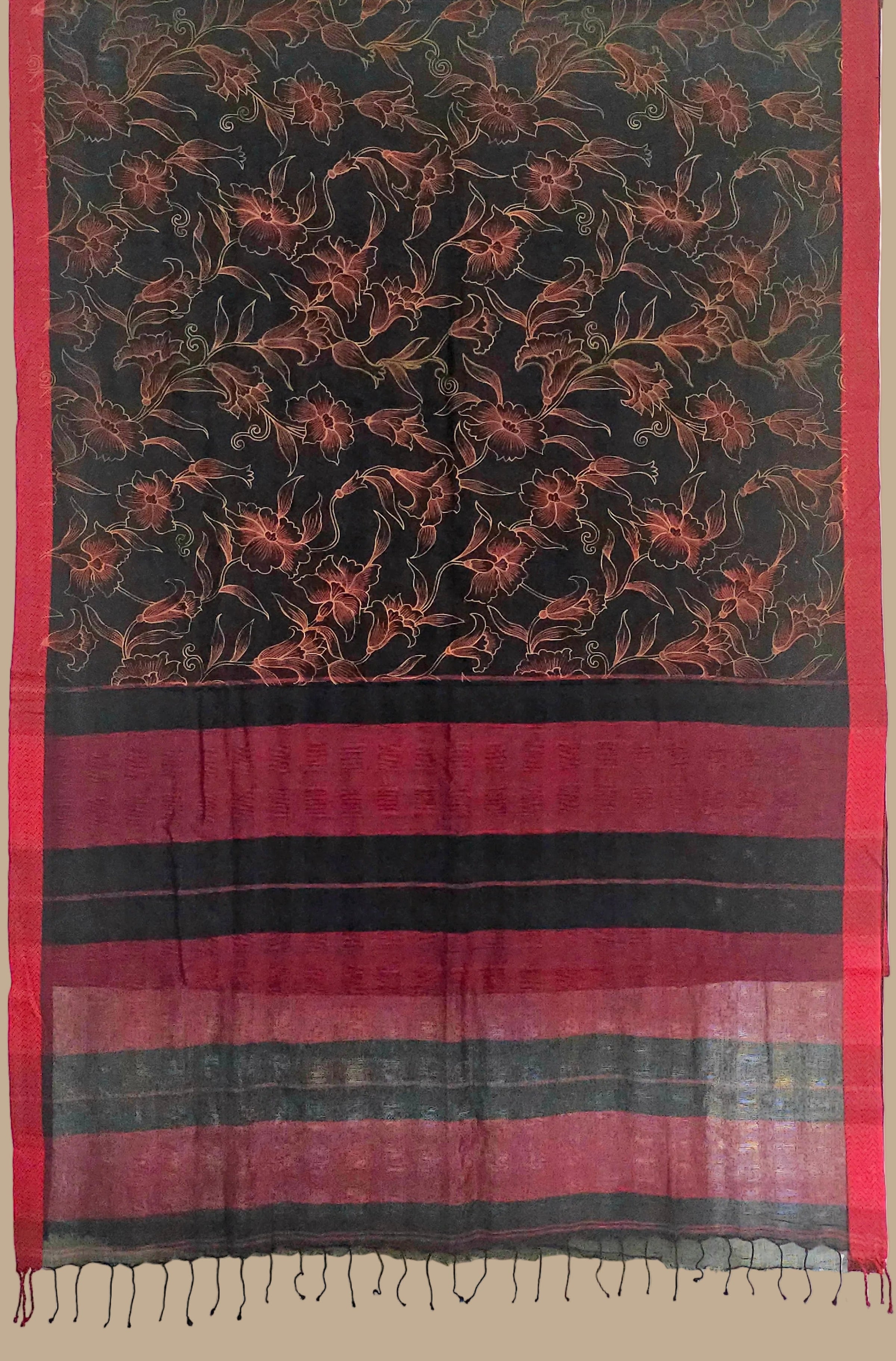 Black printed Handloom Khadi Saree with Jaali Pattern
