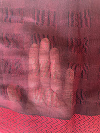 Fabric Close up of Black printed Handloom Khadi Saree with Jaali Pattern 