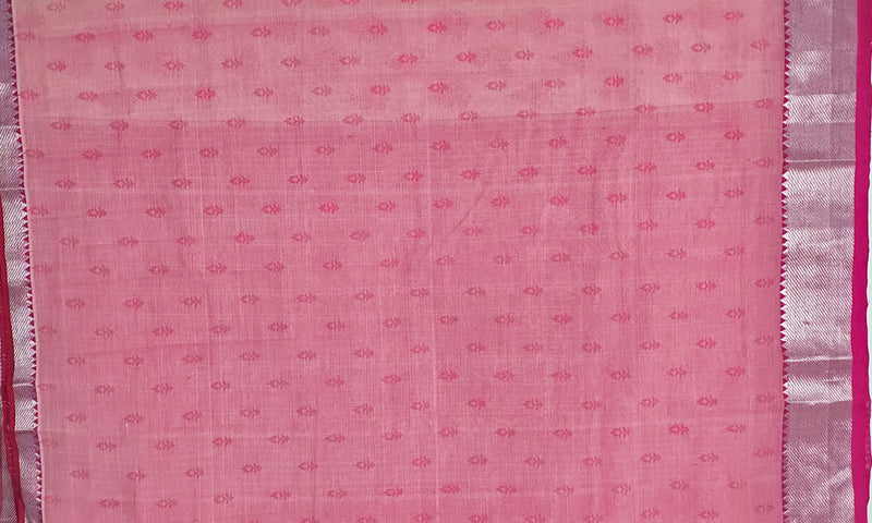 Blouse of Sarada – White and Pink Printed Handloom Mangalagiri Silk Cotton Saree