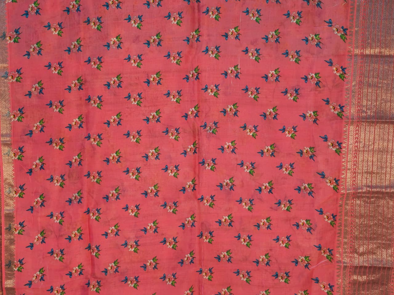 Nīlāmbara – Sky Blue Handloom Mangalagiri Silk Cotton Saree with Digital Print