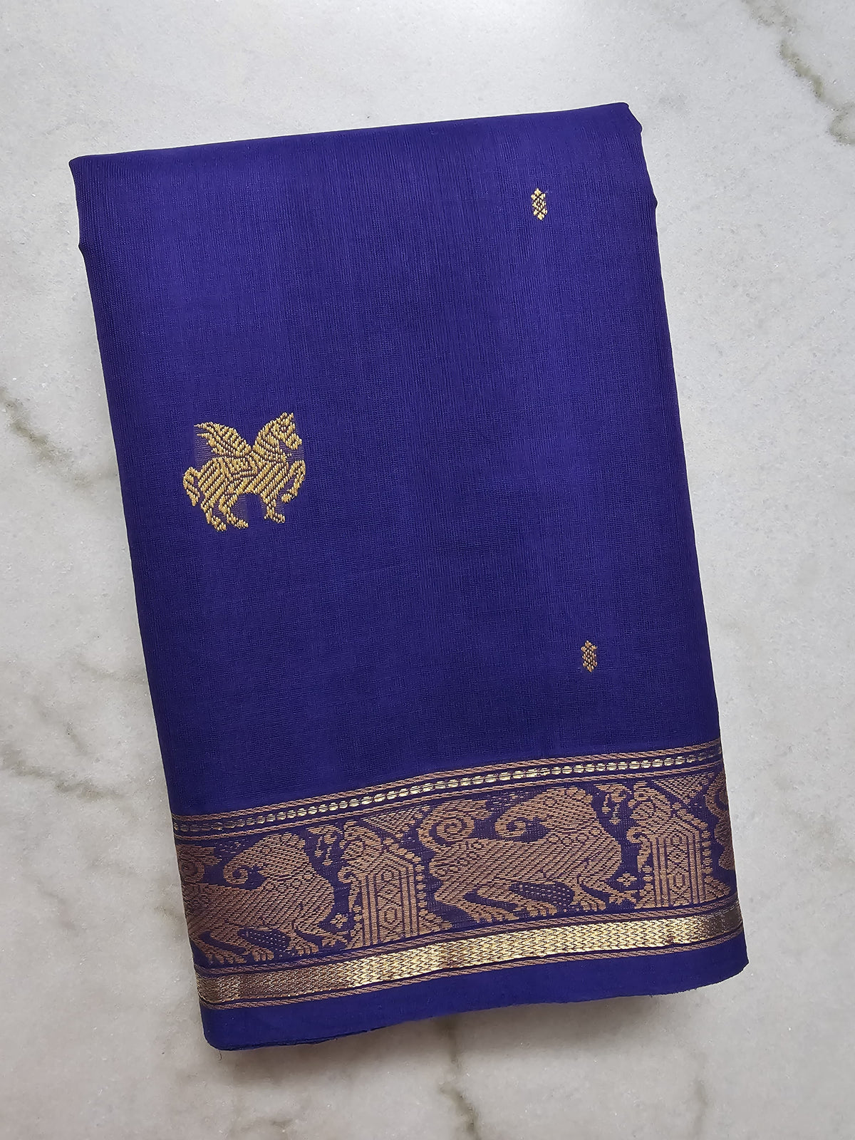 Blue Handloom Kanchi Cotton Saree with Devadatta Motifs