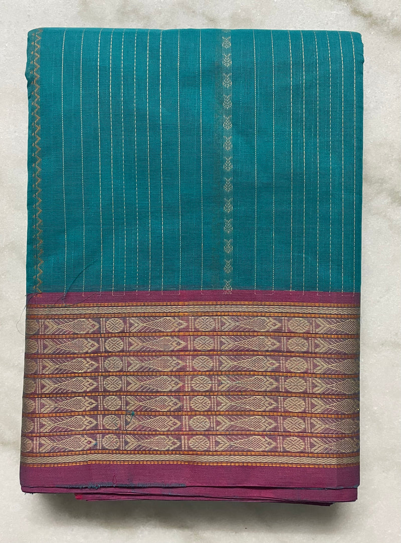 Blue Stripes Handloom Kanchi Cotton Saree