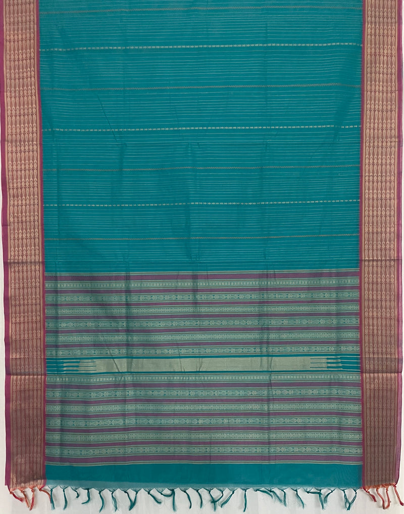 Blue Stripes Handloom Kanchi Cotton Saree