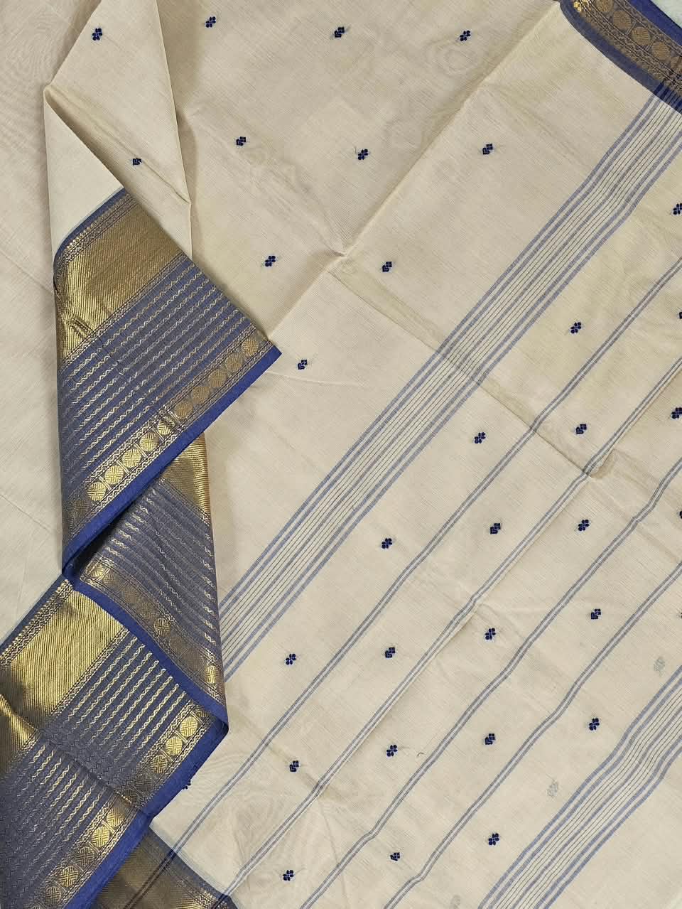 Blush Pink Handloom Venkatagiri Cotton Saree with Navy Blue Zari Border