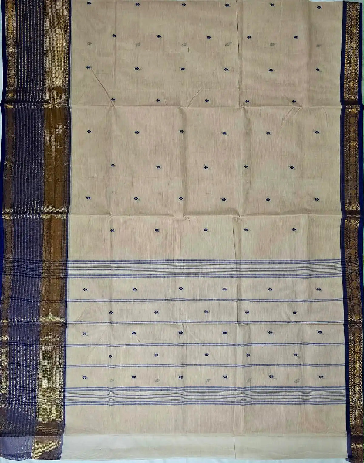 Blush Pink Handloom Venkatagiri Cotton Saree with Navy Blue Zari Border