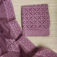Brown Barmer Appliqué Cut Work Cotton 3 Piece Suit Material