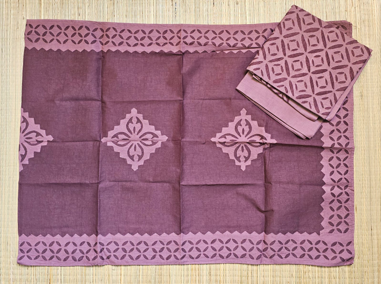 Brown Barmer Appliqué Cut Work Cotton 3 Piece Suit Material