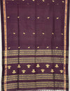 Burgundy Handloom Khadi Sari with Fish Motifs and Zari Border