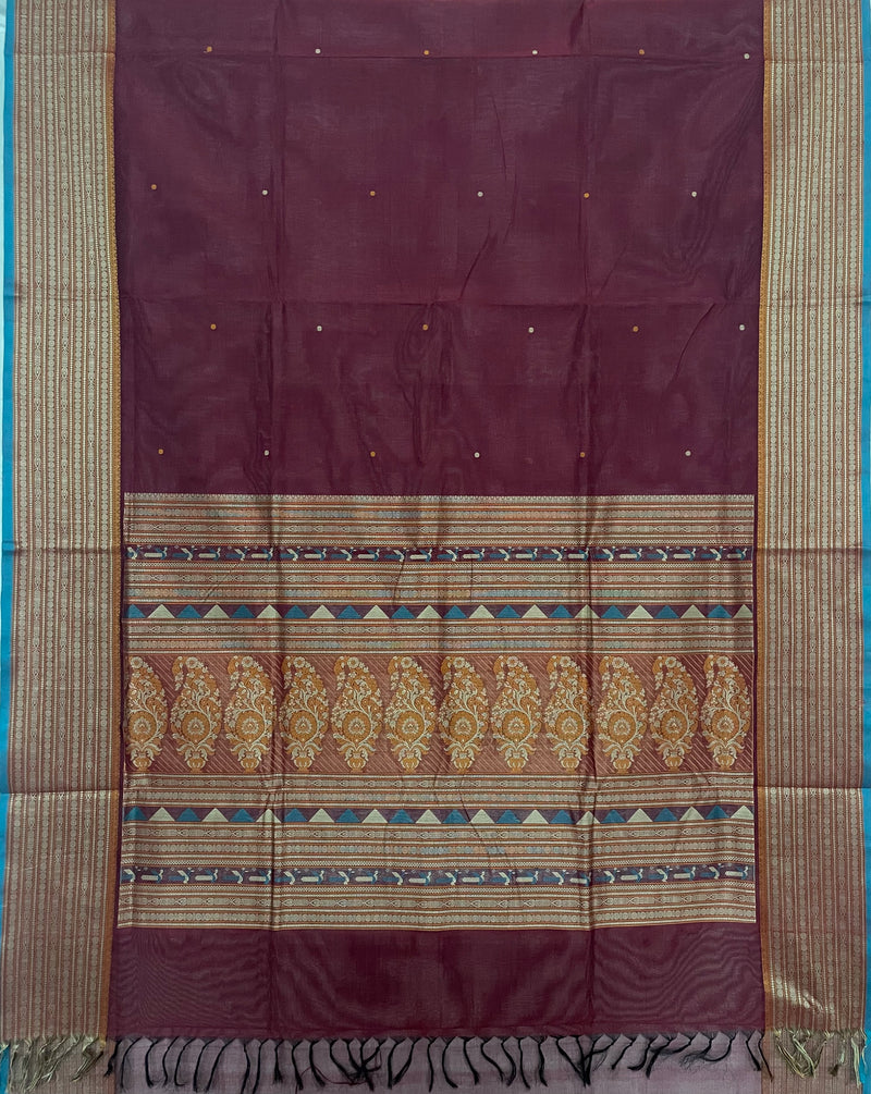 Burgundy Red Dual Tone Handloom Kanchi Cotton Saree with Bomkai Pallu