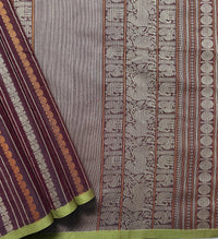 Burgundy Handloom Kanchi Cotton Saree with Stripes