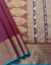 Burgundy Red Dual Tone Handloom Kanchi Cotton Saree with Bomkai Pallu