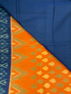 Orange Ikkat Cotton Saree with Navy Blue Border