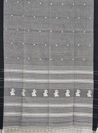 Charulekha – Grey Handloom Khadi Saree with White Baluchari Motifs