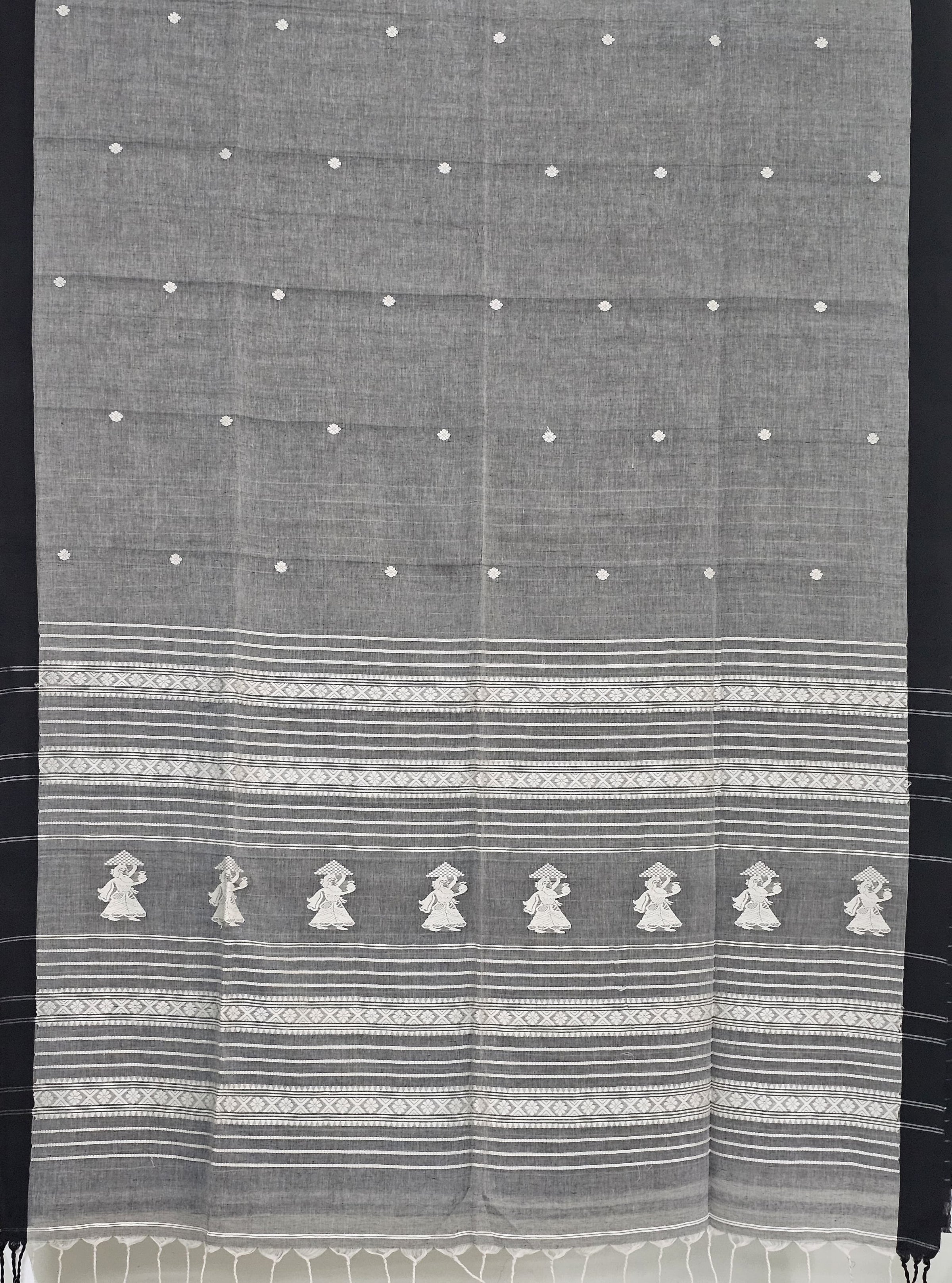 Charulekha – Grey Handloom Khadi Saree with White Baluchari Motifs