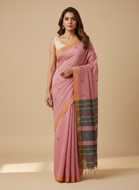 Charvi – Pink Handloom Khadi Saree with Bhujodi Motifs