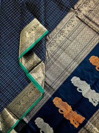 A close up of Lakshadeepam Handloom Kanchi Silk Cotton Saree | Classic Black  