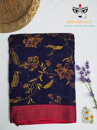 Close up of Navy Blue Handloom Khadi Saree with Jaali Pattern