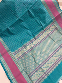 Copper Blue Nakshatra Butta Handloom Kanchi Cotton Saree with Pink Rettai Pet Border