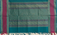 Copper Blue Nakshatra Butta Handloom Kanchi Cotton Saree with Pink Rettai Pet Border