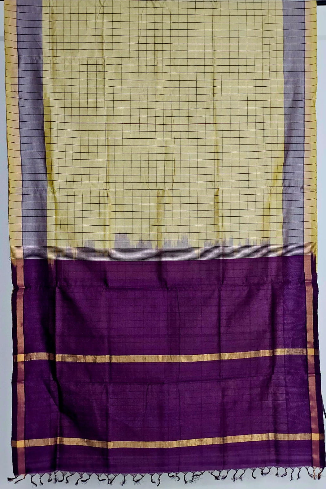 Cream Checkered Handloom Venkatagiri Silk Cotton Saree