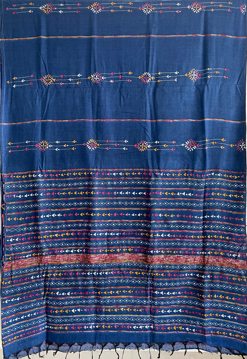 Dark Blue Handloom Kesh Kantha Saree