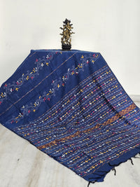 Dark Blue Handloom Kesh Kantha Saree