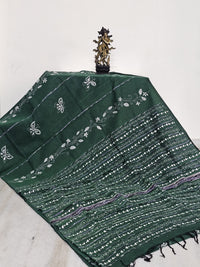 Dark Green Kesh Kantha Cotton Saree