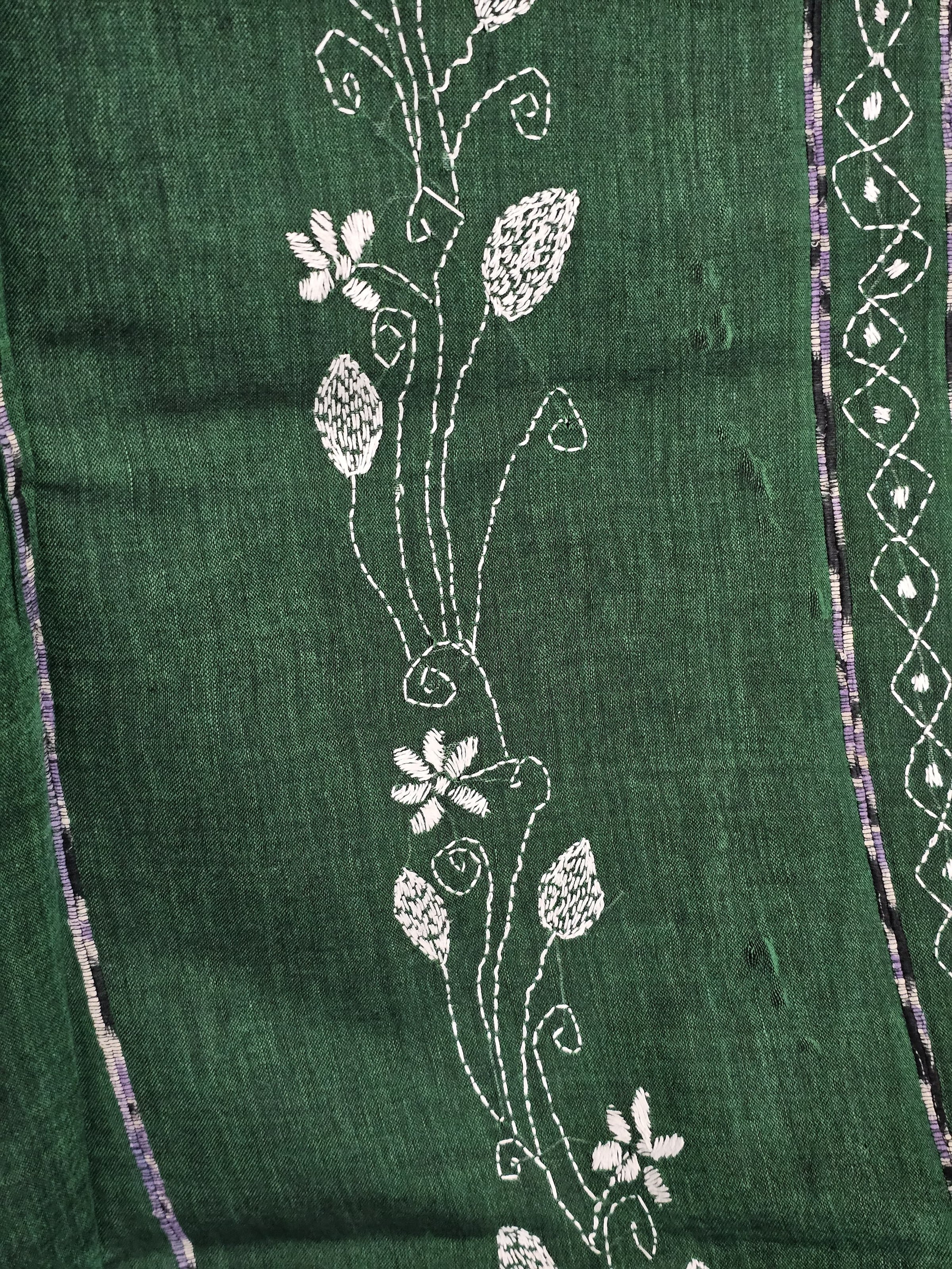 Dark Green Kesh Kantha Cotton Saree