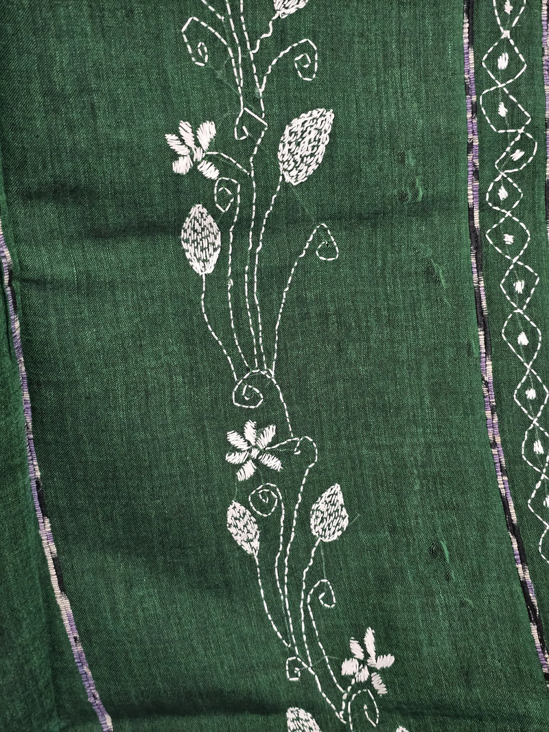 Dark Green Kesh Kantha Cotton Saree