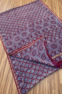 Maroon Ajrakh Handblock Printed Chanderi Silk Saree