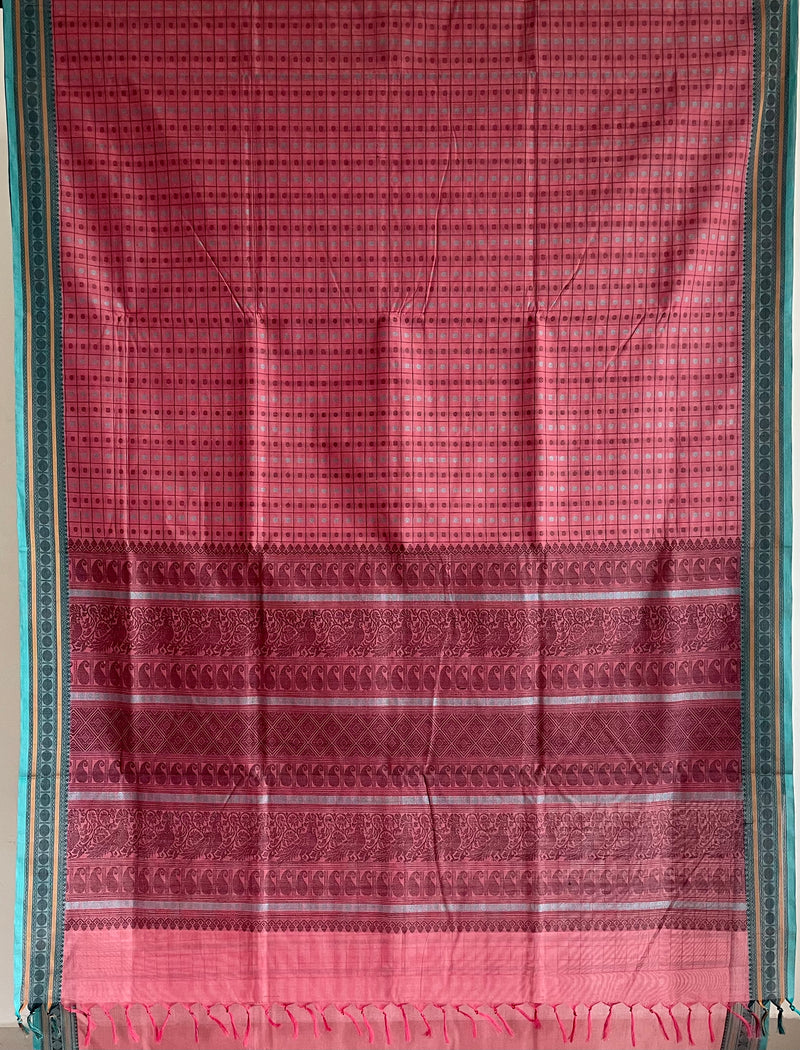 Deep Onion Pink Lakshadeepam Handloom Kanchi Cotton Saree