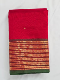 Deep Red Handloom Kanchi Silk Cotton Saree with Bomkai Pallu