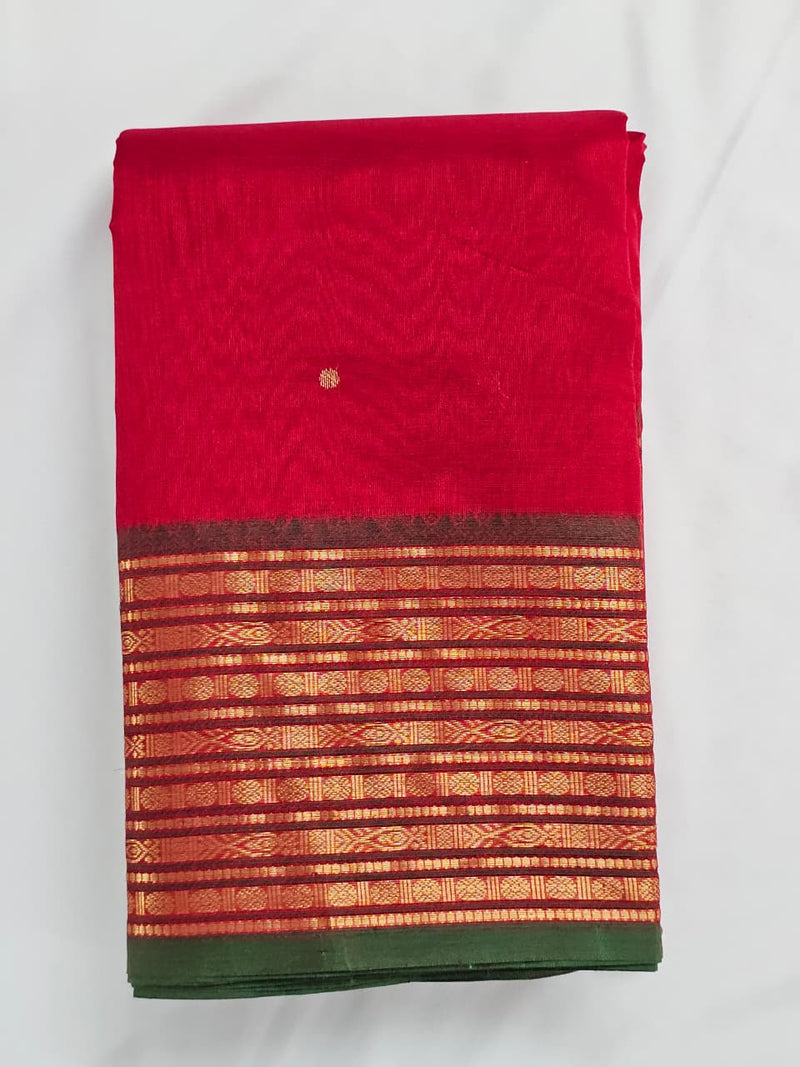 Deep Red Handloom Kanchi Silk Cotton Saree with Bomkai Pallu