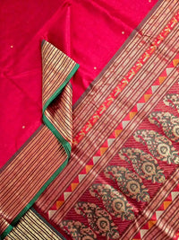 Deep Red Handloom Kanchi Silk Cotton Saree with Bomkai Pallu