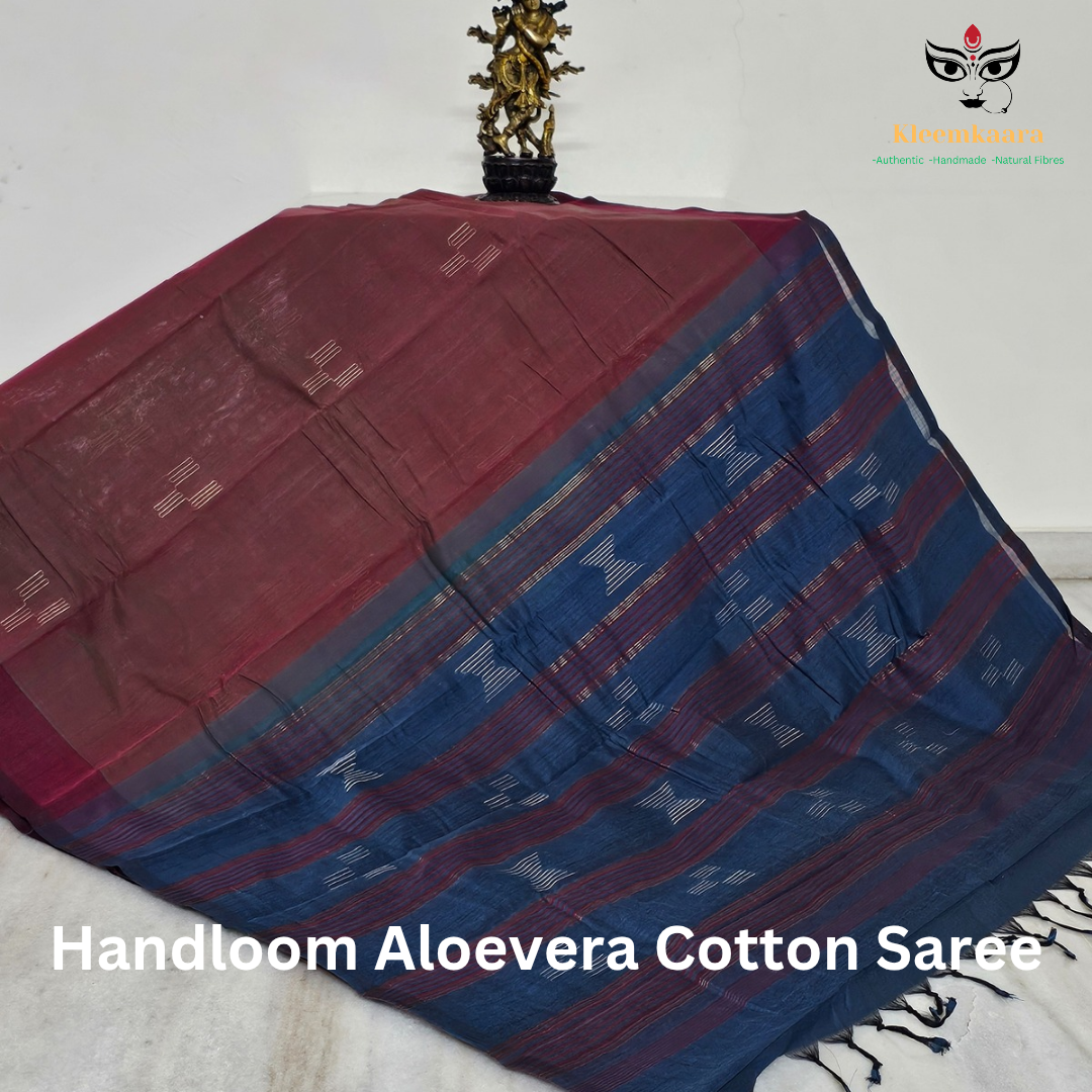 Deep Purple) Handloom Aloevera Cotton Saree