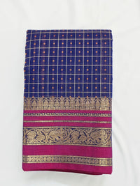 Deepika – Navy Blue Lakshadeepam Handloom Kanchi Cotton Saree with Magenta Zari Border