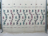 Off White Jamdani Bengal Cotton Saree with Grey Border and Contrast Motifs