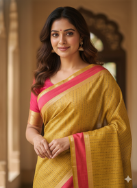 Saurāṅgī – Yellow Lakshadeepam Handloom Kanchi Silk Cotton Saree