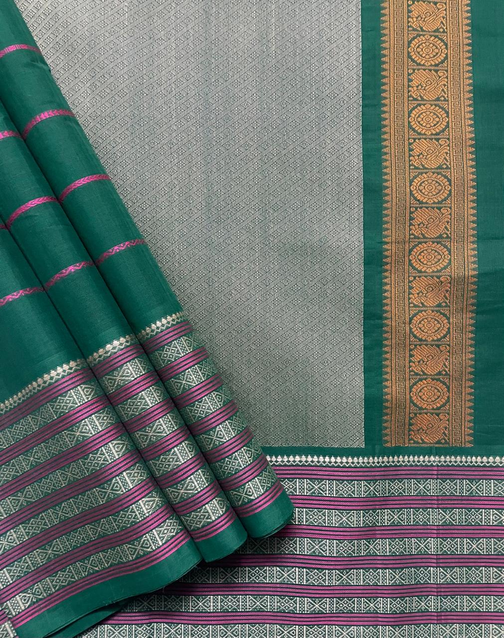 Green Big Border 96 Reed Handloom Kanchi Cotton Saree – Kleemkaara